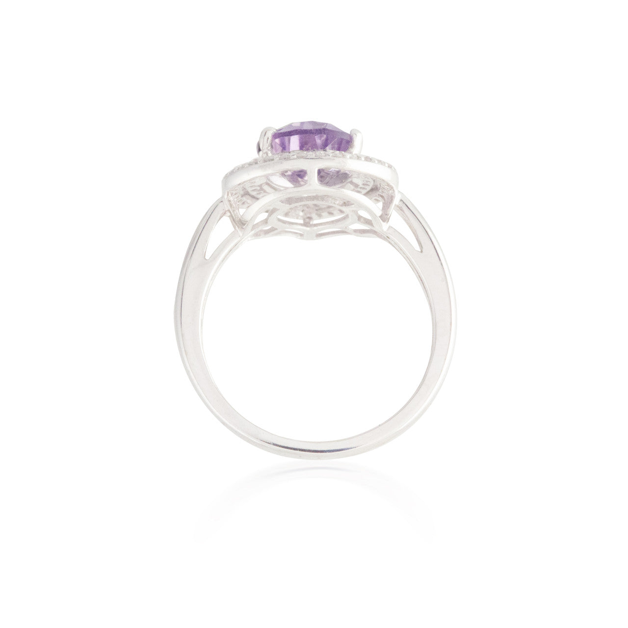 Double Diamond Halo with Pear Amethyst Ring