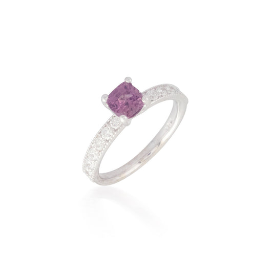 Cushion Pink Sapphire and Diamond Ring