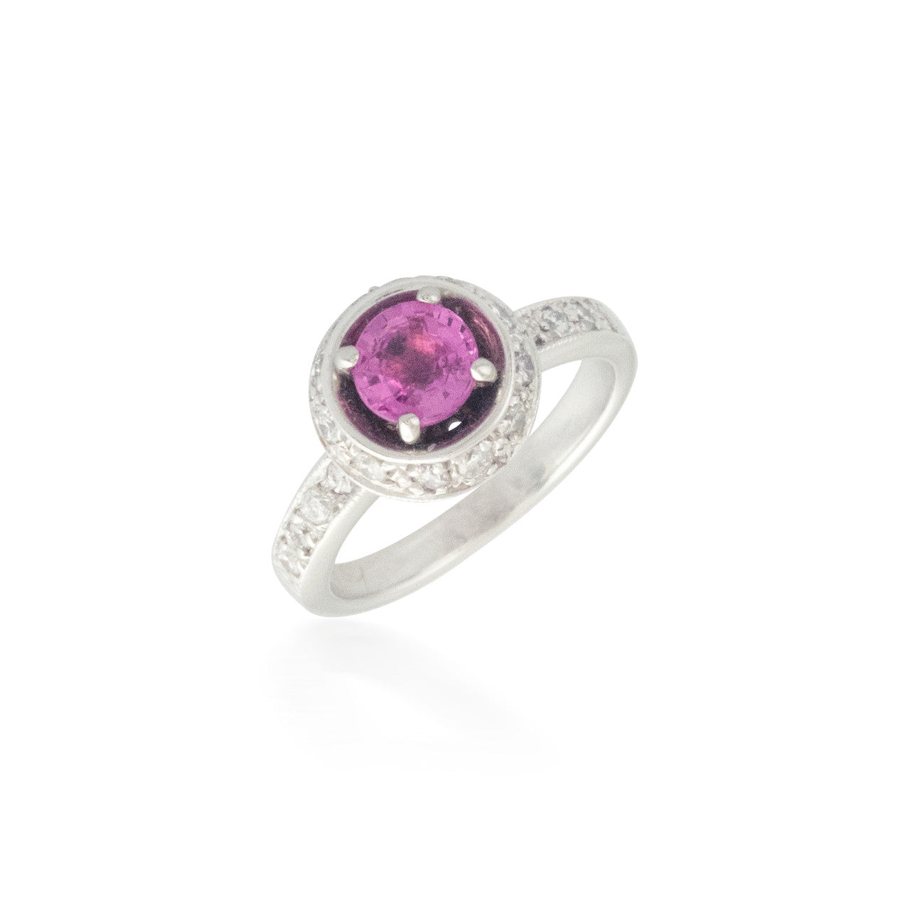 Round Pink Sapphire and Diamond Ring 4