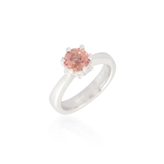 Round Orange Sapphire and Diamond Ring 2