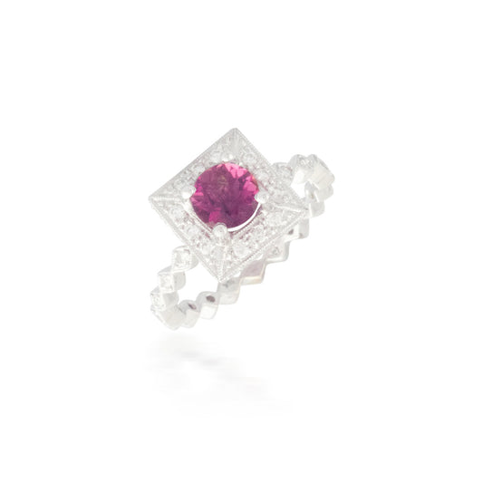 Round Pink Tourmaline and Diamond Ring