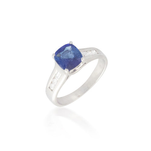 Cushion Sapphire and Diamond Ring