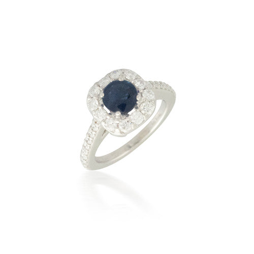 Diamond Halo and Sapphire Ring