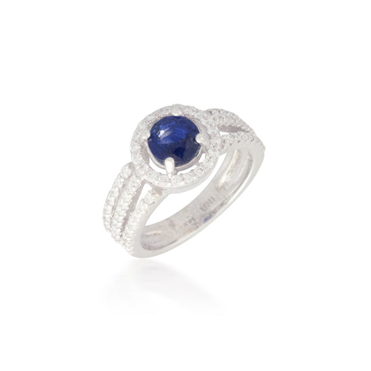 Sapphire and Triple Diamond Row Ring