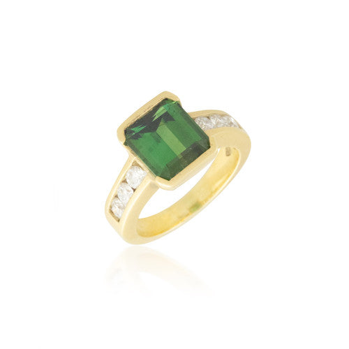 Green Tourmaline Ring with Acid Gold Finish