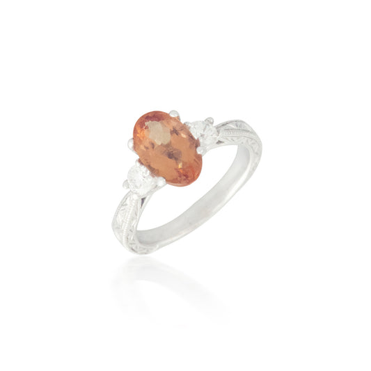 Three Stone Orange Topaz and Diamond Ring