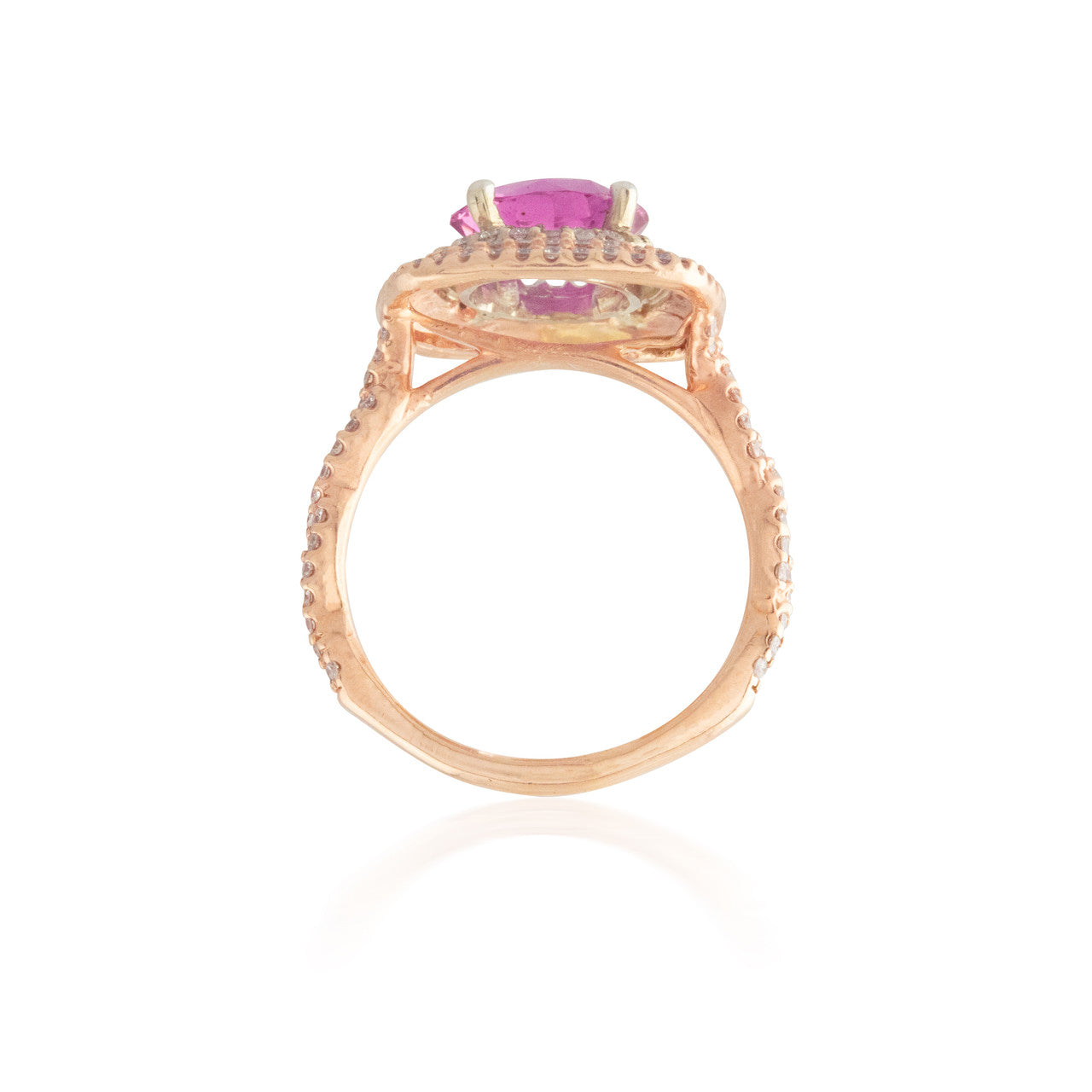 Pink Sapphire Ring with Triple Diamond Halo