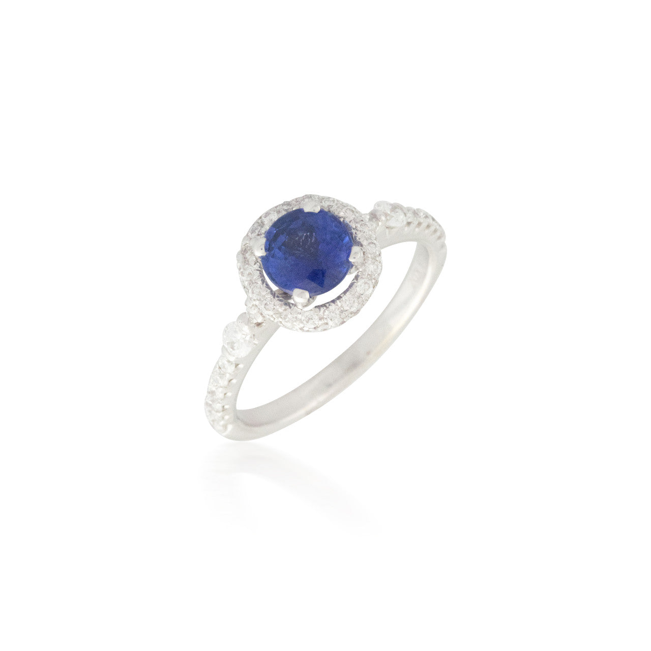 Round Sapphire Ring with Pave Diamond Halo