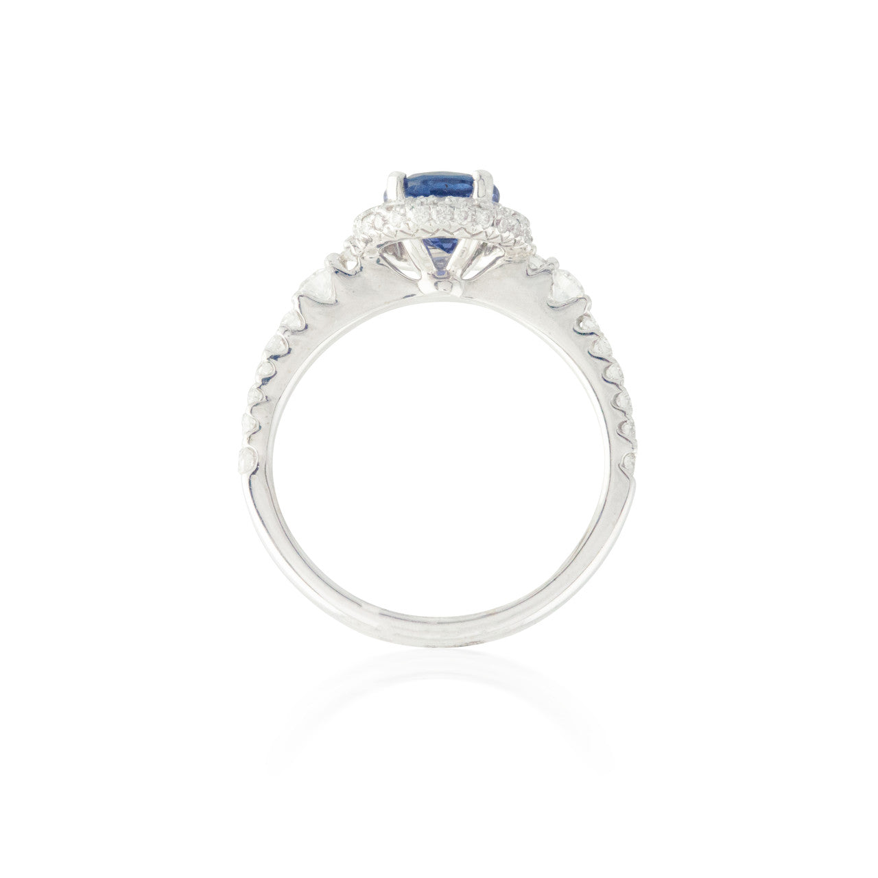 Round Sapphire Ring with Pave Diamond Halo