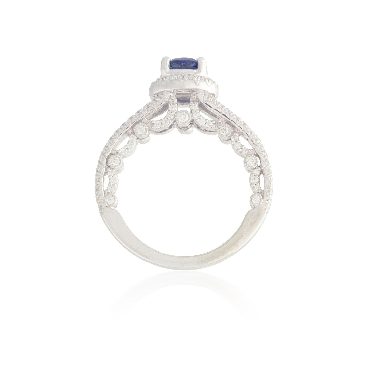 Vintage-style Round Sapphire Ring with Diamond Halo