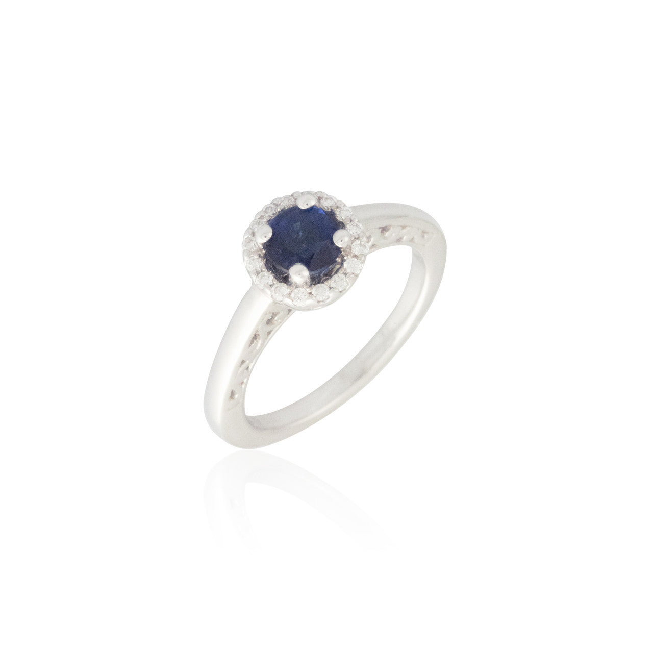 Round Blue Sapphire Ring with Diamond Halo