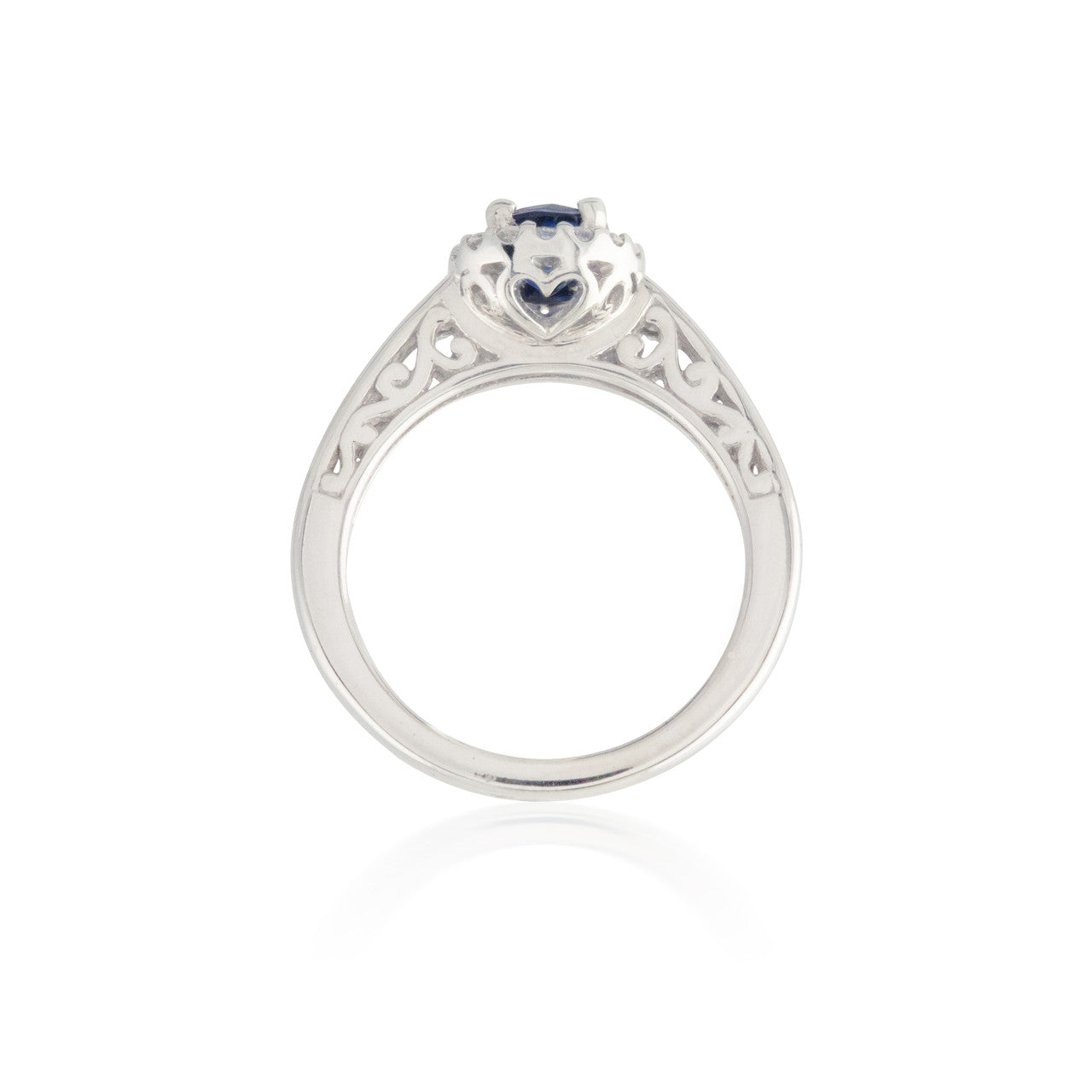 Round Blue Sapphire Ring with Diamond Halo