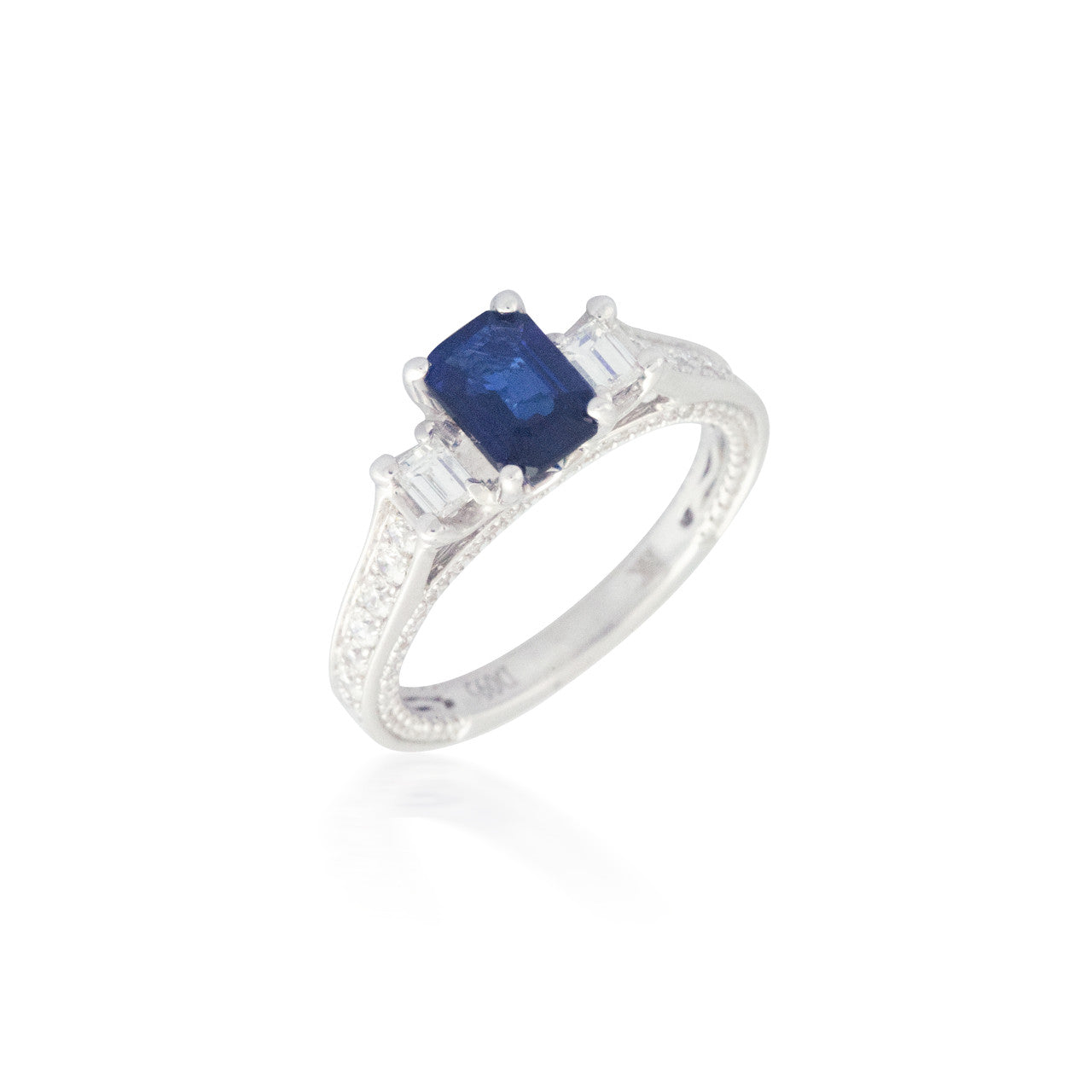 Emerald-Cut Sapphire and Diamond Ring