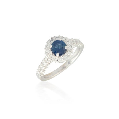 Round Sapphire and Diamond Halo Ring