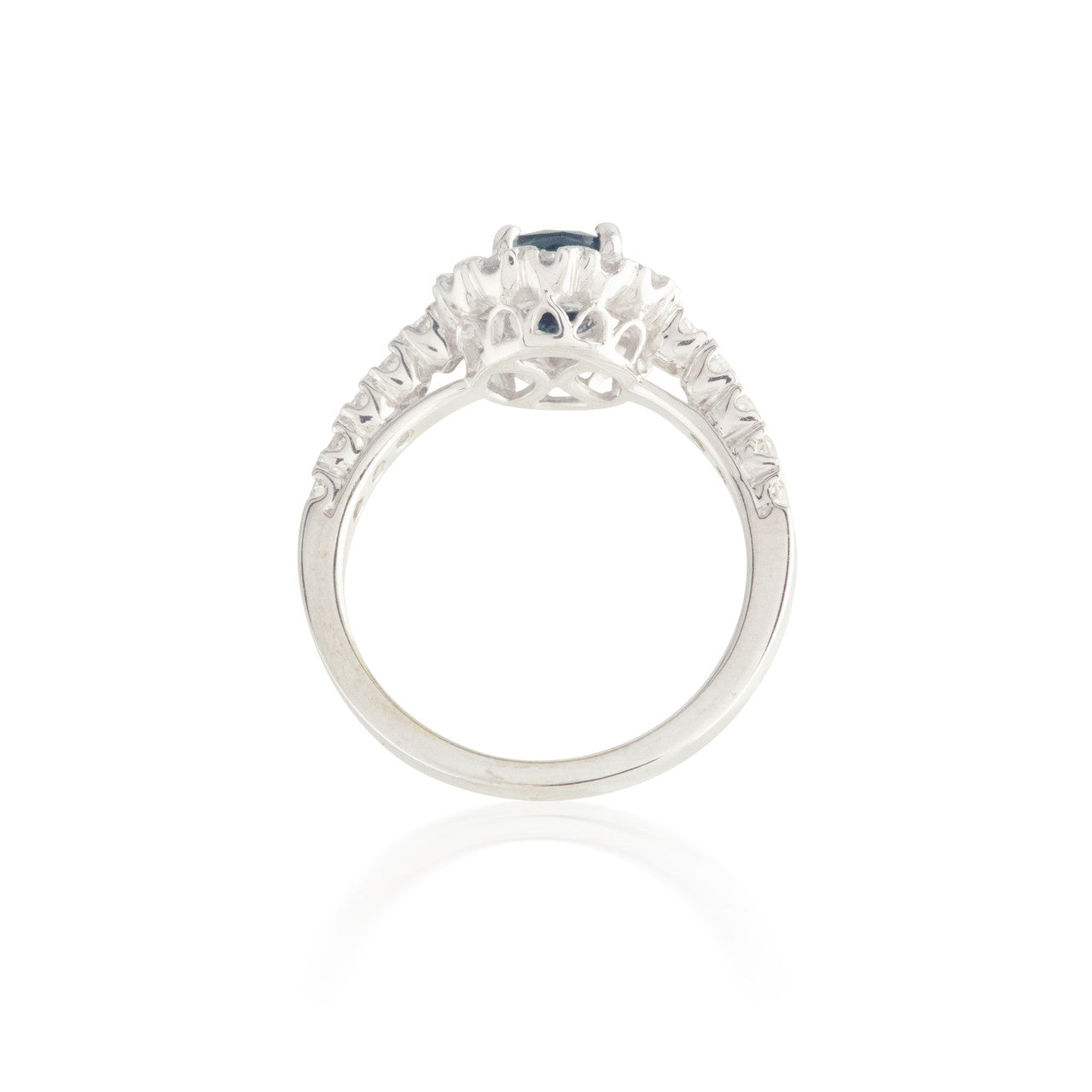 Round Sapphire and Diamond Halo Ring