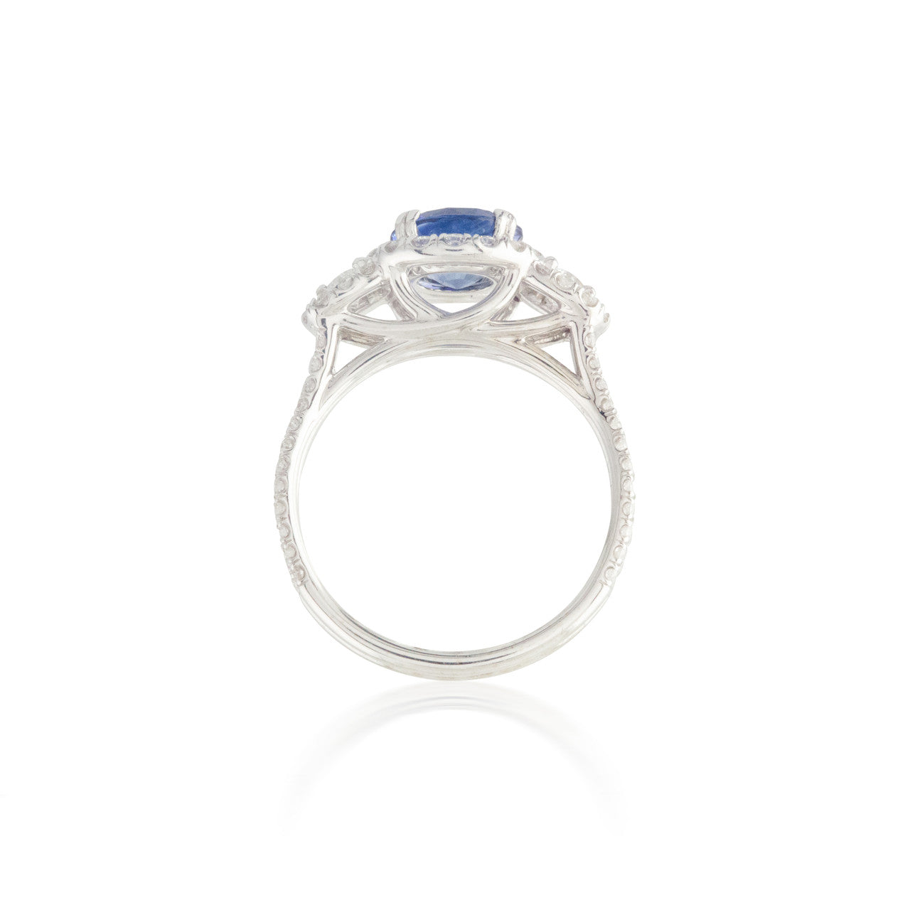 Round Sapphire Ring with Diamond Halos