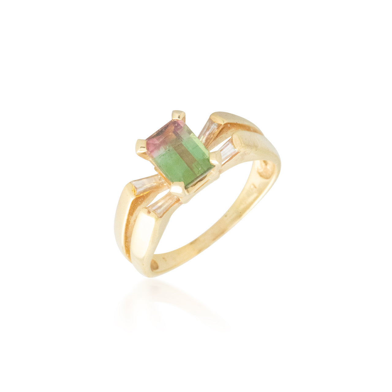 Emerald-cut Watermelon Tourmaline Ring