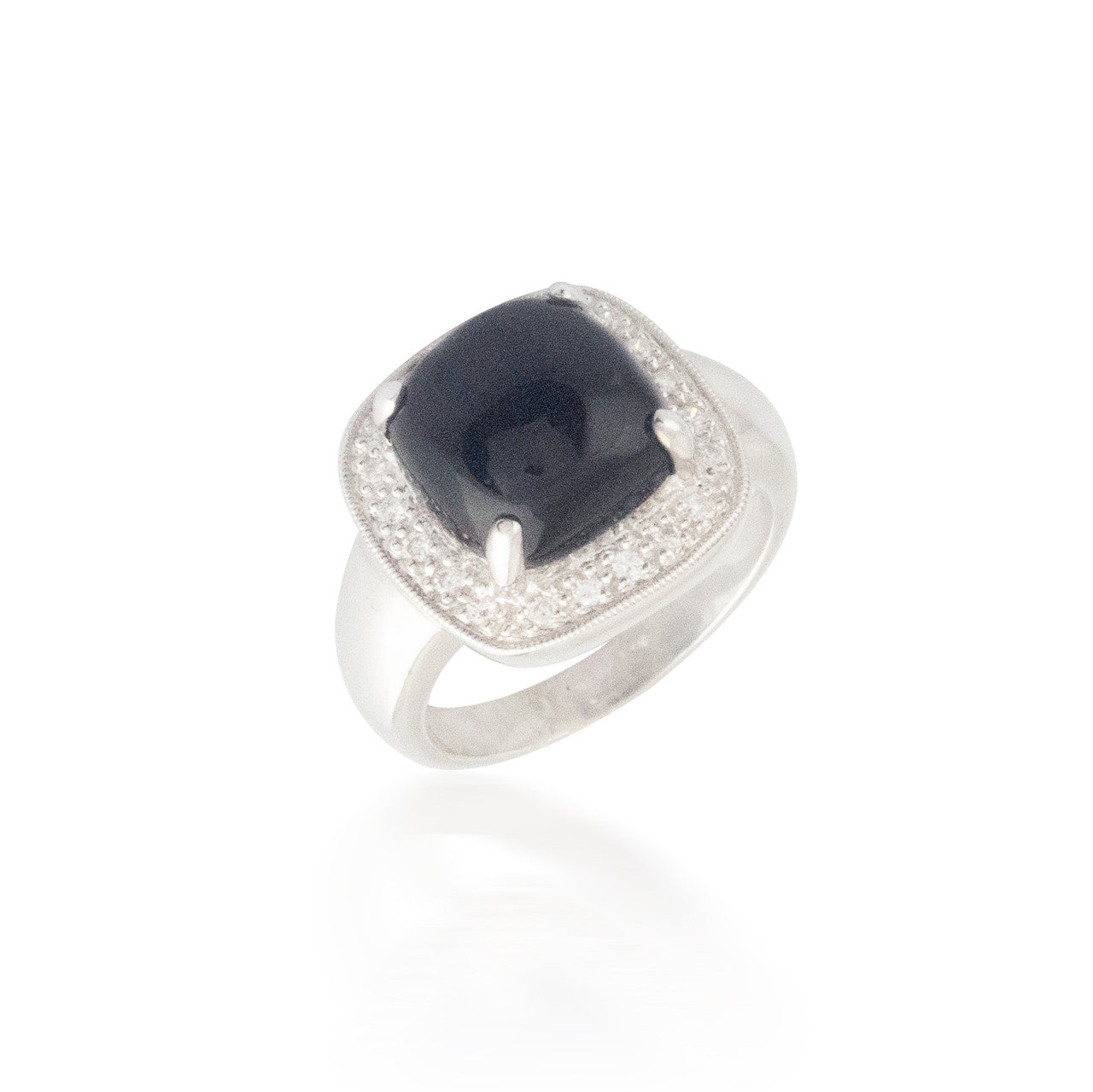 Cabochon Cut Onyx and Diamond Ring