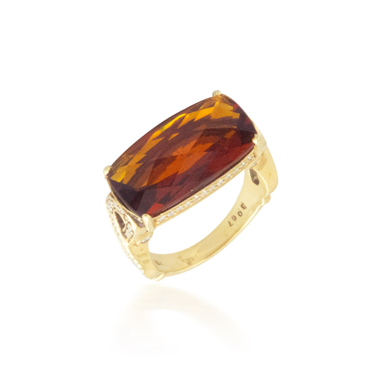 Wide Orange Topaz and Diamond Ring