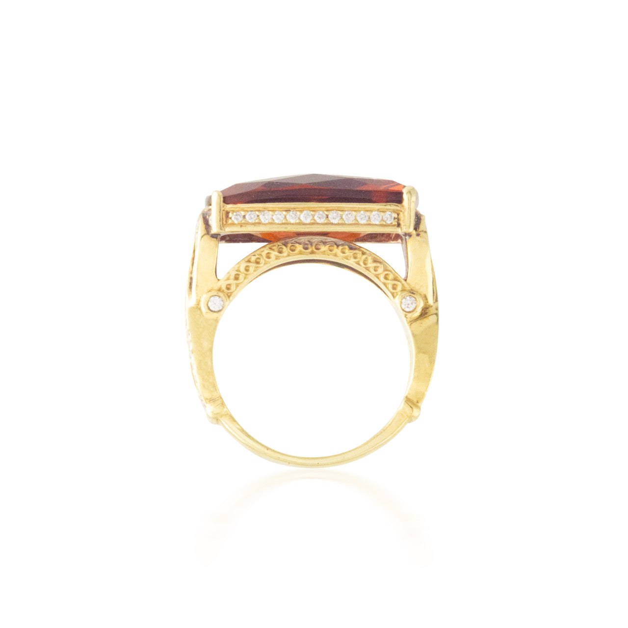 Wide Orange Topaz and Diamond Ring