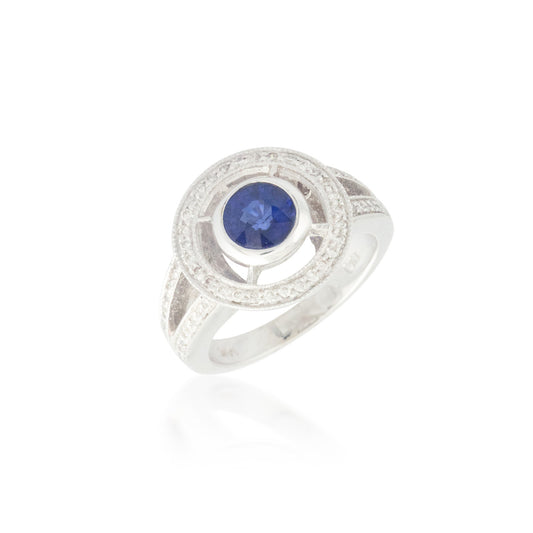 Orbiting Halo Sapphire and Diamond Ring