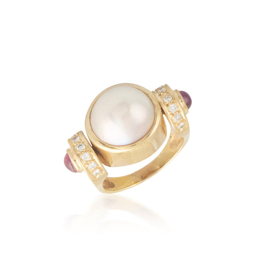 Bulky Pearl and Ruby Ring