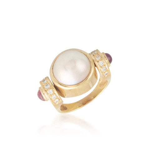 Bulky Pearl and Ruby Ring