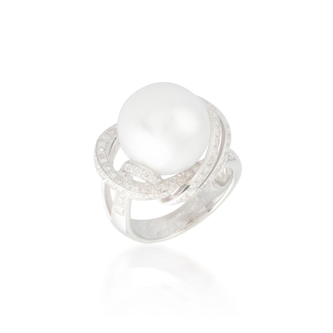 White Pearl and Diamond Halo Ring 2