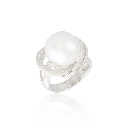 White Pearl and Diamond Halo Ring 2