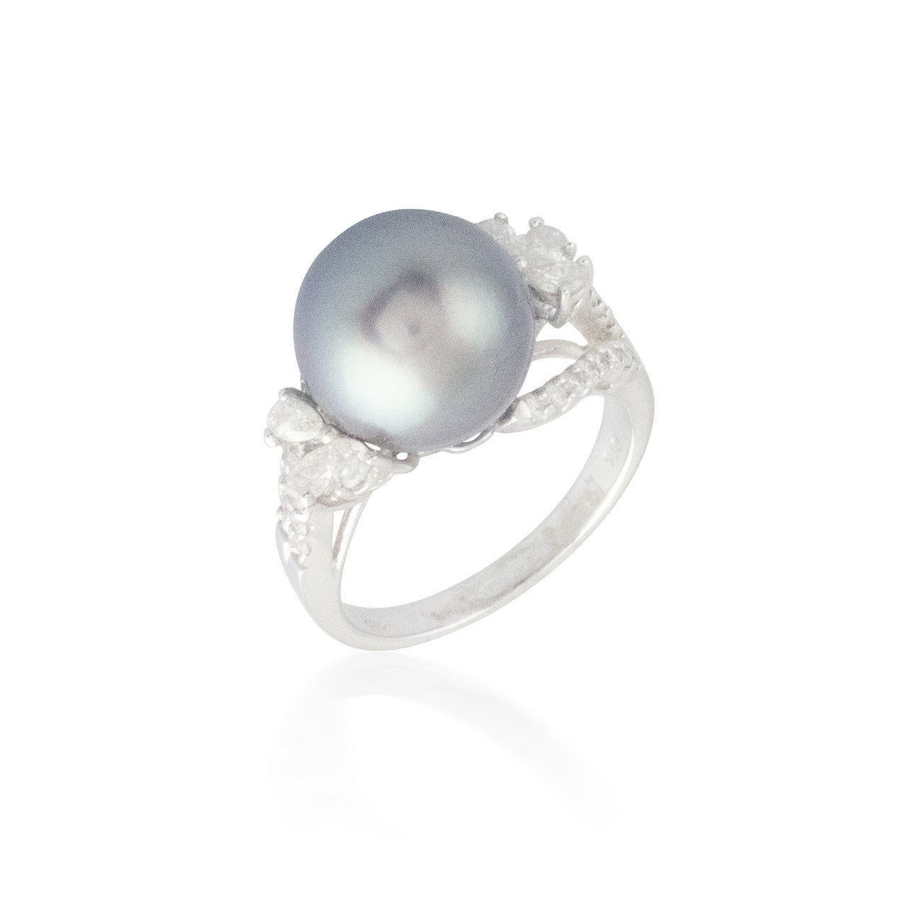 Silver Pearl and Diamond Ring