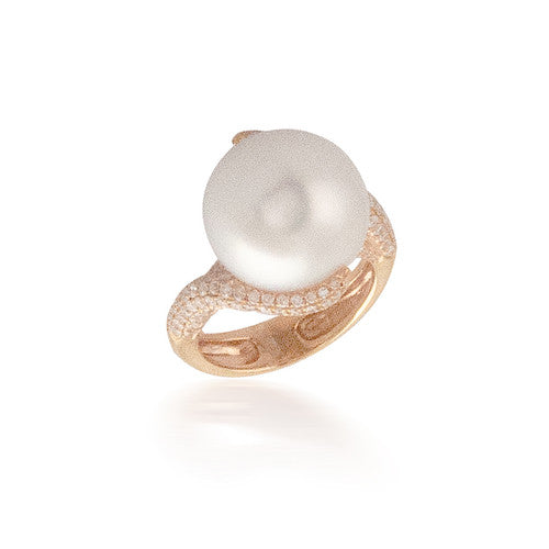 Swirl Halo Pearl Diamond Halo Ring