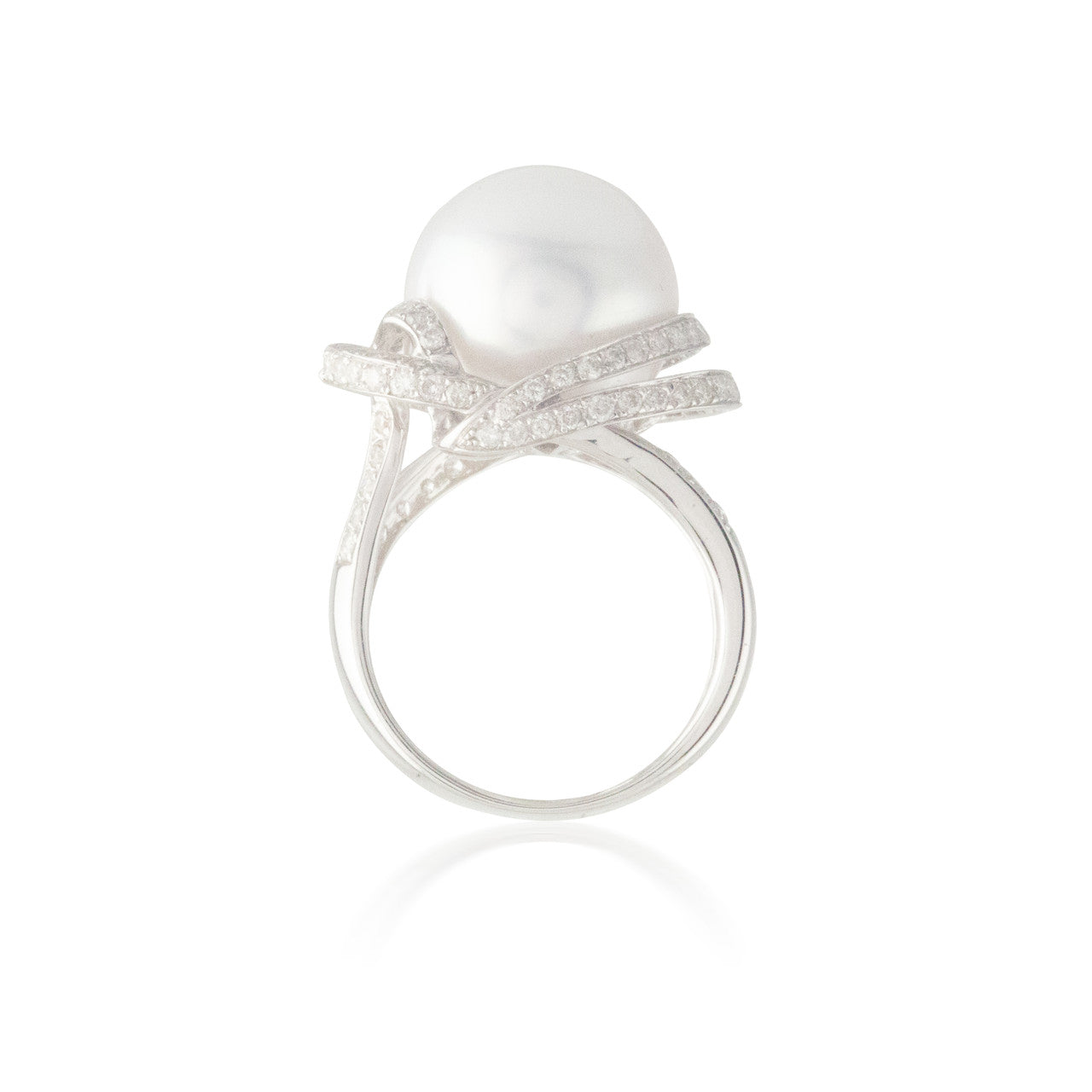 White Pearl and Diamond Halo Ring 2