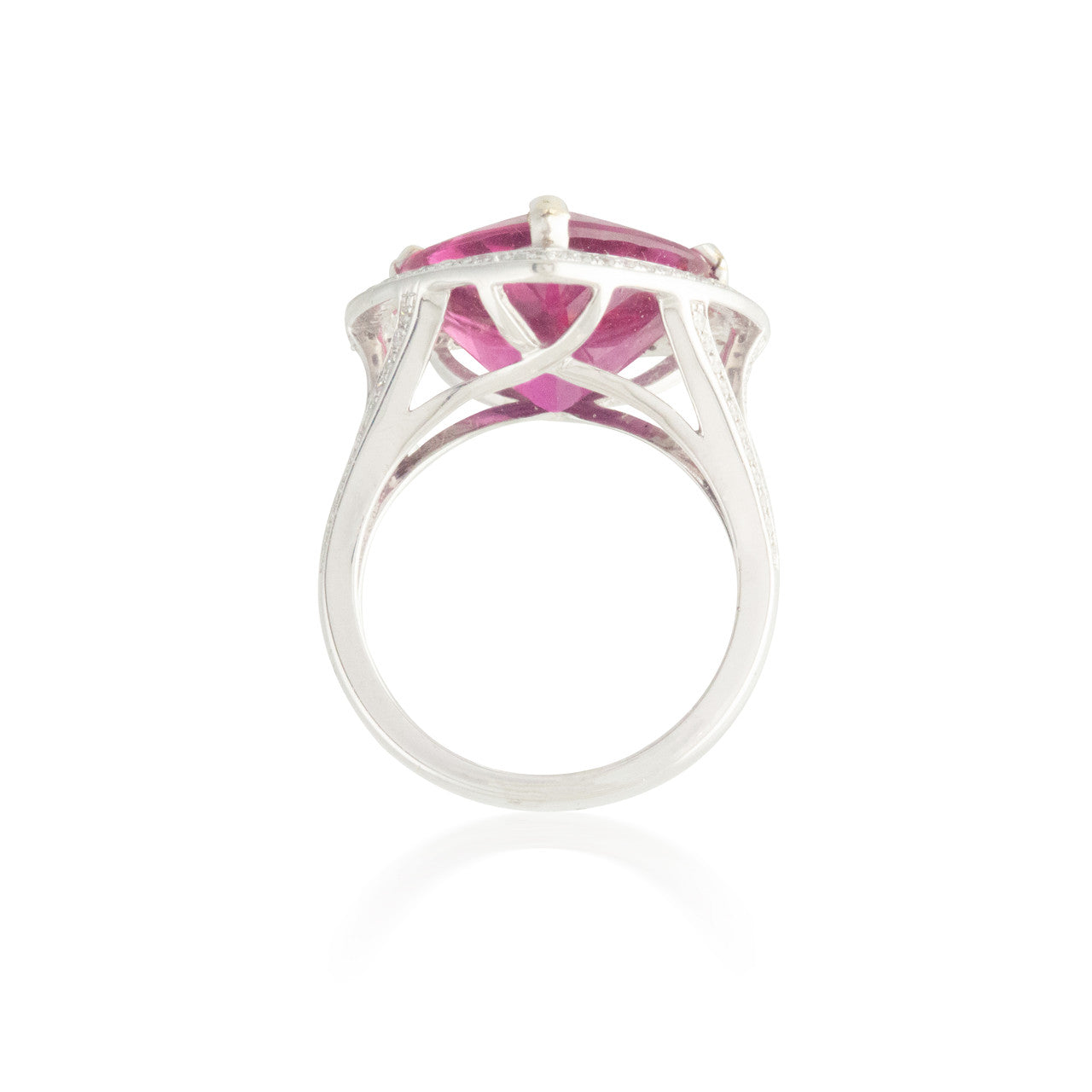 Pink Tourmaline Ring with Diamond Halo