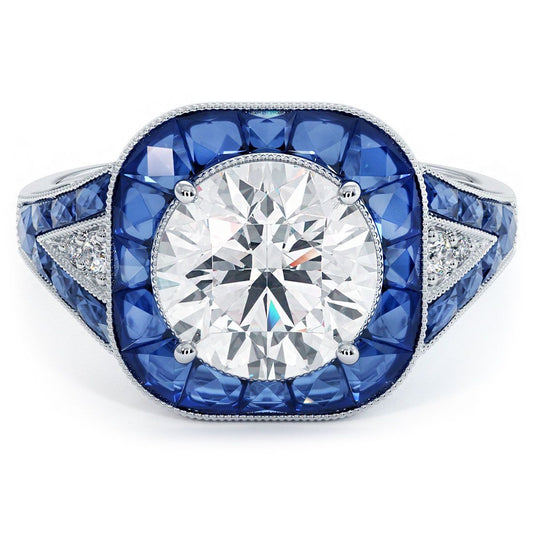 Cushion Halo Art Deco Sapphire & Diamond Engagement Ring Setting