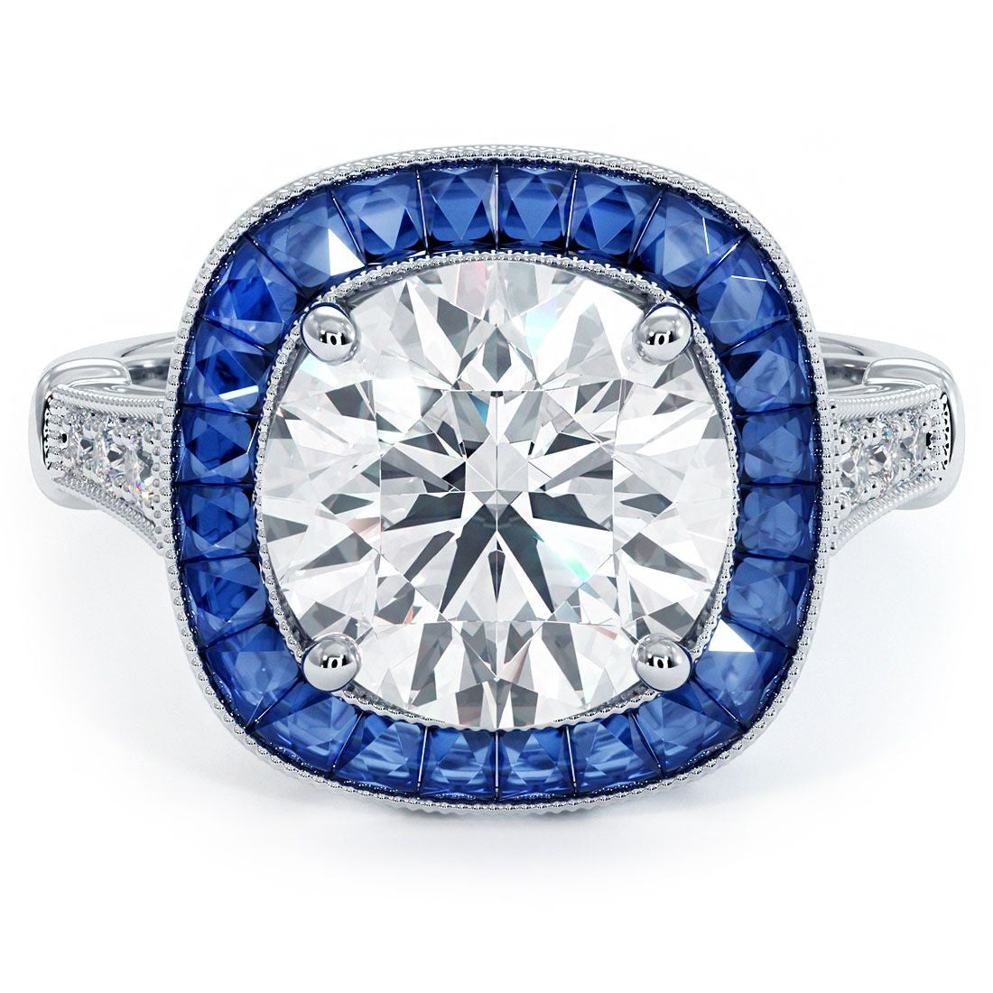 Cushion Halo Art Deco Sapphire & Diamond Engagement Ring Setting 2