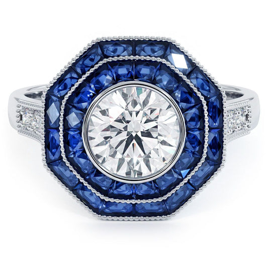 Octagon Halo Art Deco Sapphire & Diamond Engagement Ring Setting