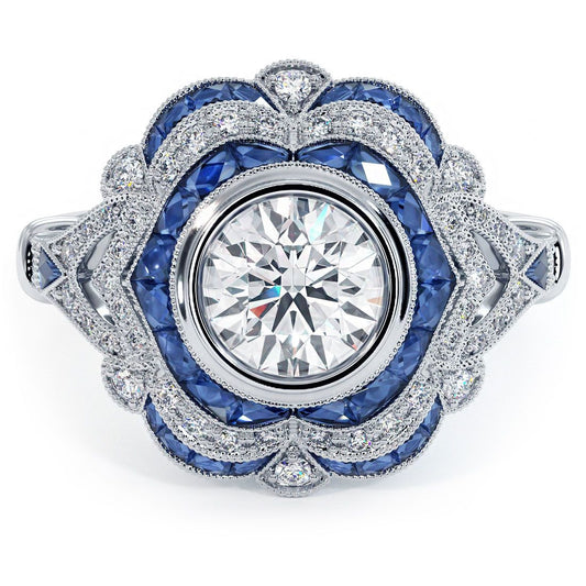 Antique Halo Art Deco Sapphire & Diamond Engagement Ring Setting