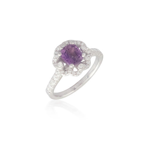 Pink Sapphire and Diamond Ring with Flower Halo