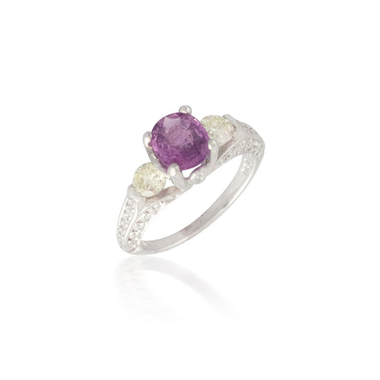 Pink Sapphire and Yellow Diamond Ring