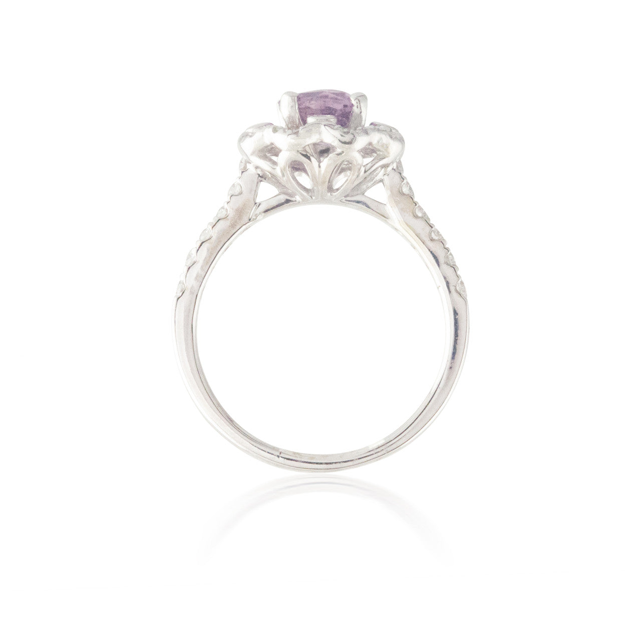 Pink Sapphire and Diamond Ring with Flower Halo