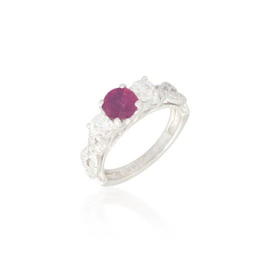 Three Stone Ruby and Diamond  Ring with Twisted Band