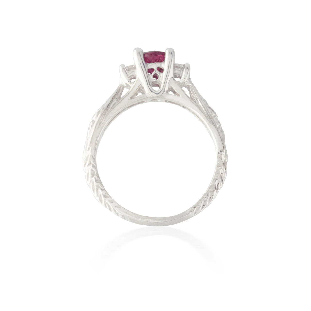 Three Stone Ruby and Diamond Engraved Ring