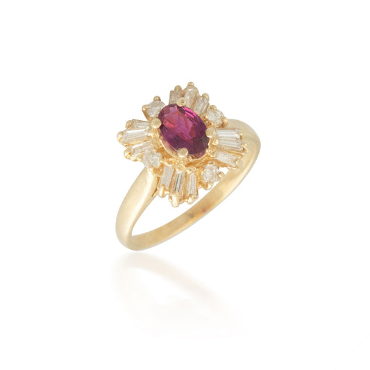 Ruby and Baguette Diamond Halo Ring 2