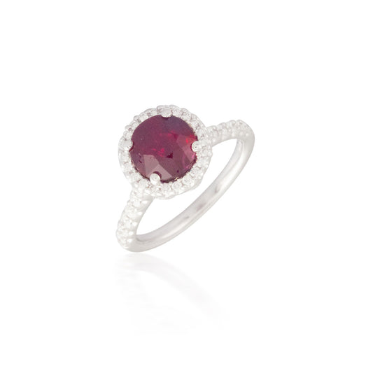 Ruby Ring with Diamond Halo