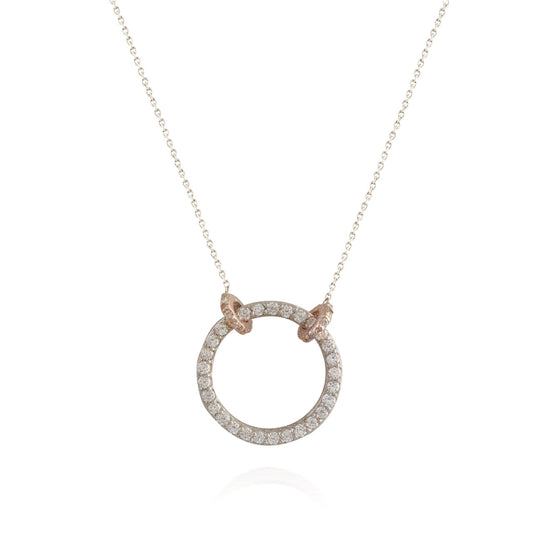 Diamond Circle Pendant with Rose Gold Halos