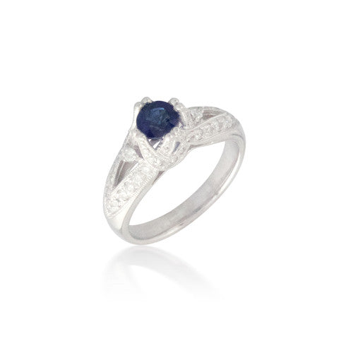 Deep Blue Sapphire and Diamond Ring