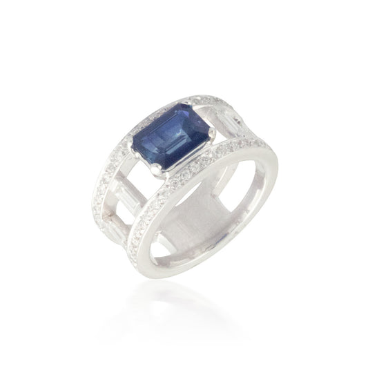 Emerald-cut Sapphire and Diamond Ring 2