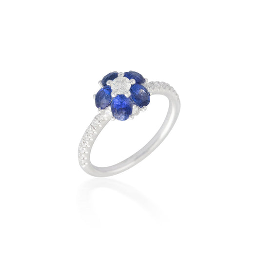 Sapphire and Diamond Flower Ring