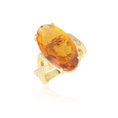 Tall Orange Topaz and Diamond Ring