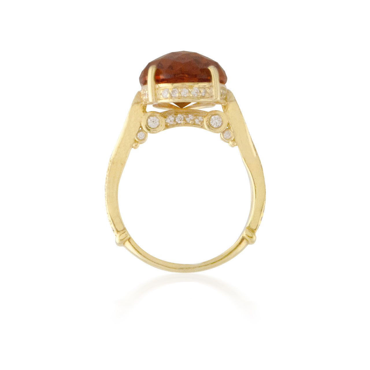 Tall Orange Topaz and Diamond Ring